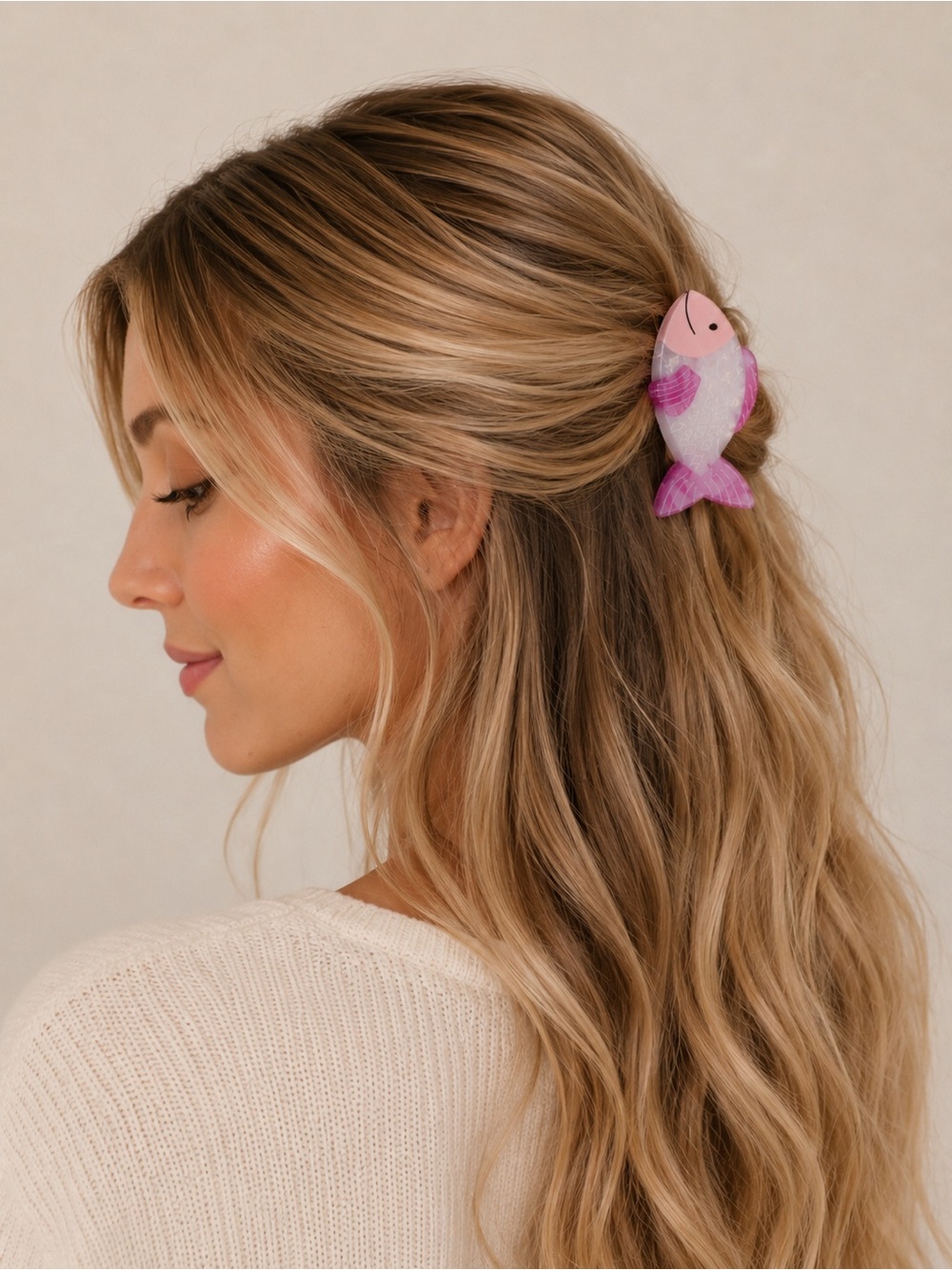 Pink and White Fish Hair Clip NWT